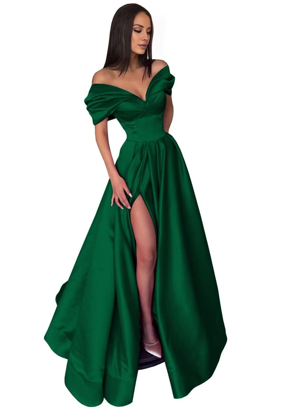 Black Evening Gown High Split Dress Dress Formal Carival Floor Length Short Sleeve Off Shoulder with Pleats Slit
