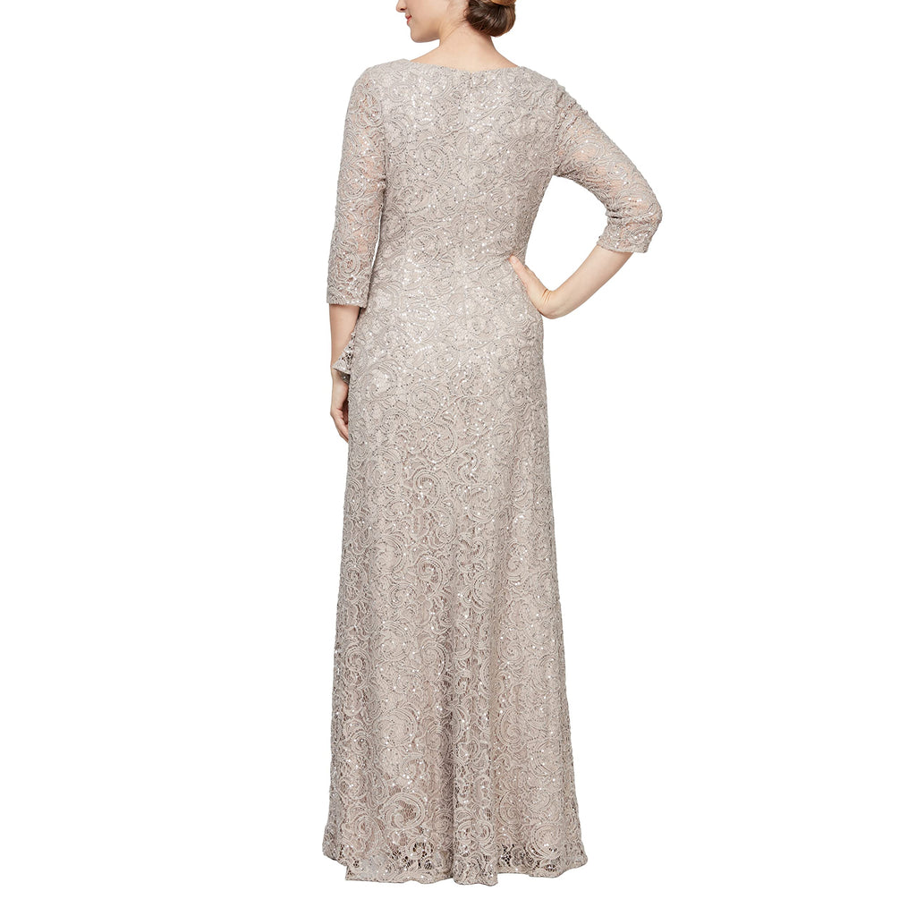 Mother of the Bride or Groom Dresses Round Neck Long 3/4 Sleeve Ruffle and Front Slit Formal Dress Wedding Guests Dresses