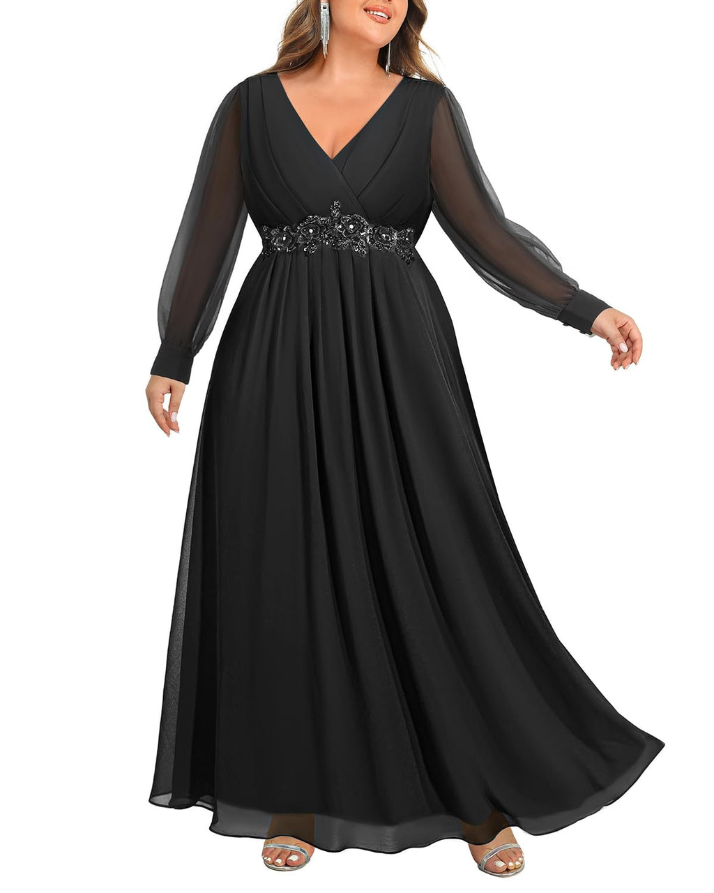 Mother of the Bride or Groom Dresses Fashion Women Plus Size Long Sleeve Applique Maxi Dress Formal Dress Wedding Guests Dresses