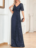 Party Dresses Sparkle & Shine Dress Formal Wedding Guest Floor Length Short Sleeve V Neck