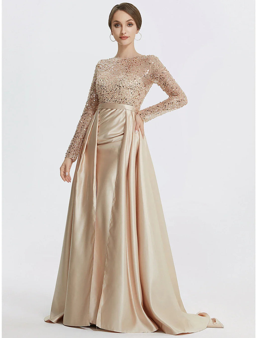 Mermaid / Trumpet Evening Gown Elegant Dress Formal Prom Floor Length Long Sleeve Jewel Neck with Glitter