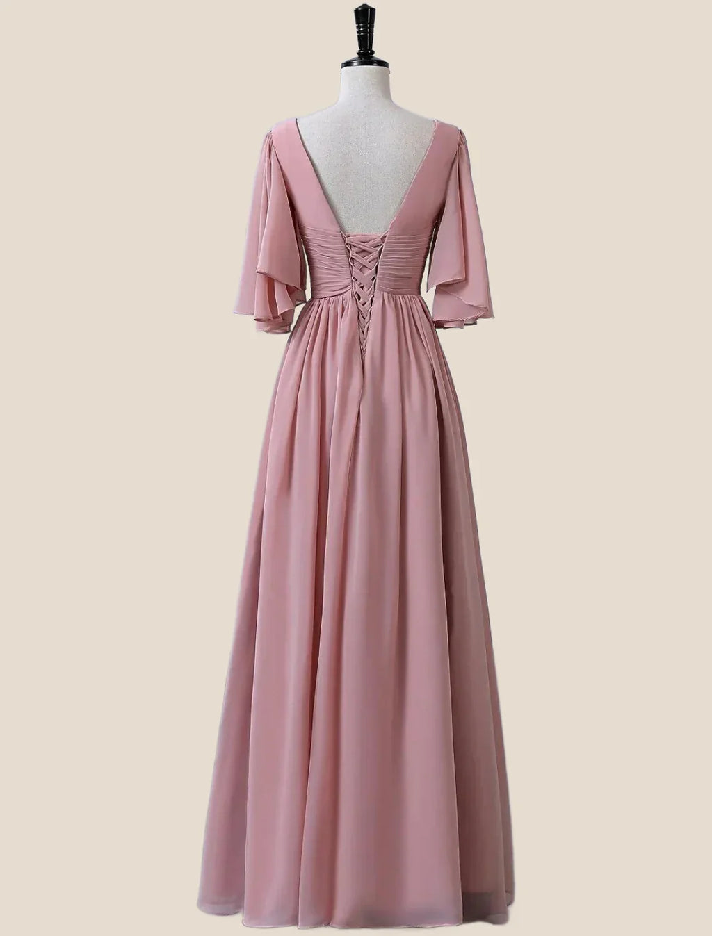 Bridesmaid Dress V Neck Half Sleeve Elegant Floor Length with Pleats / Ruffles