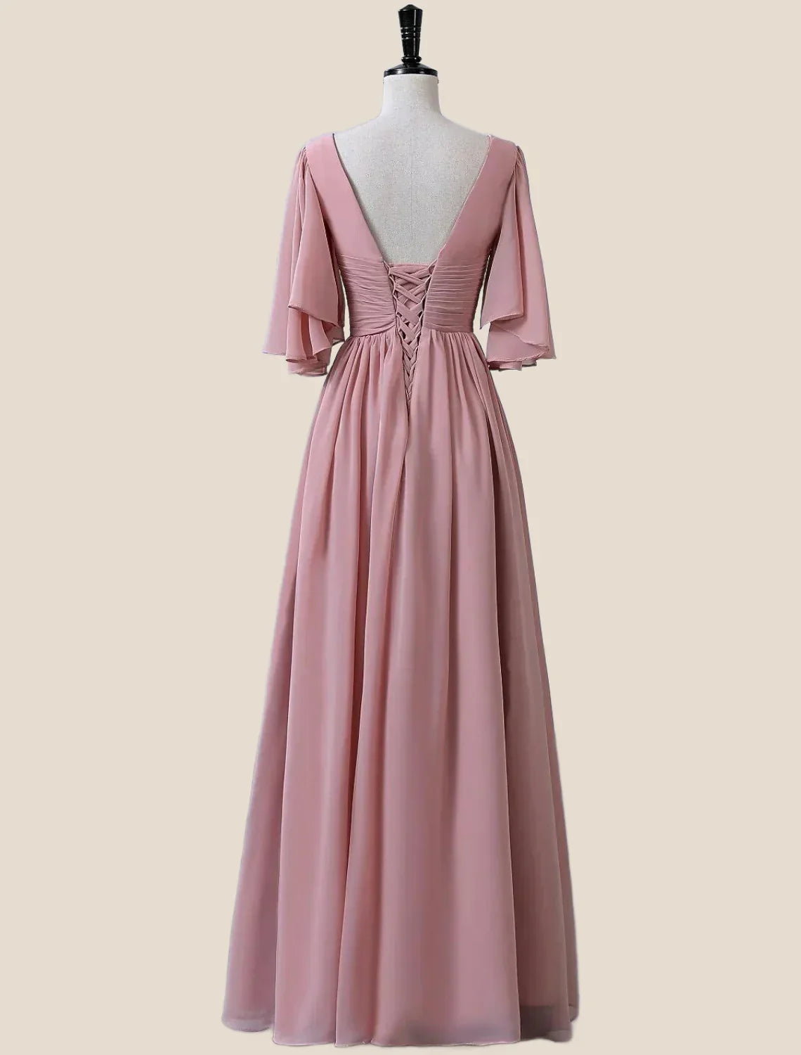 Bridesmaid Dress V Neck Half Sleeve Elegant Floor Length with Pleats / Ruffles