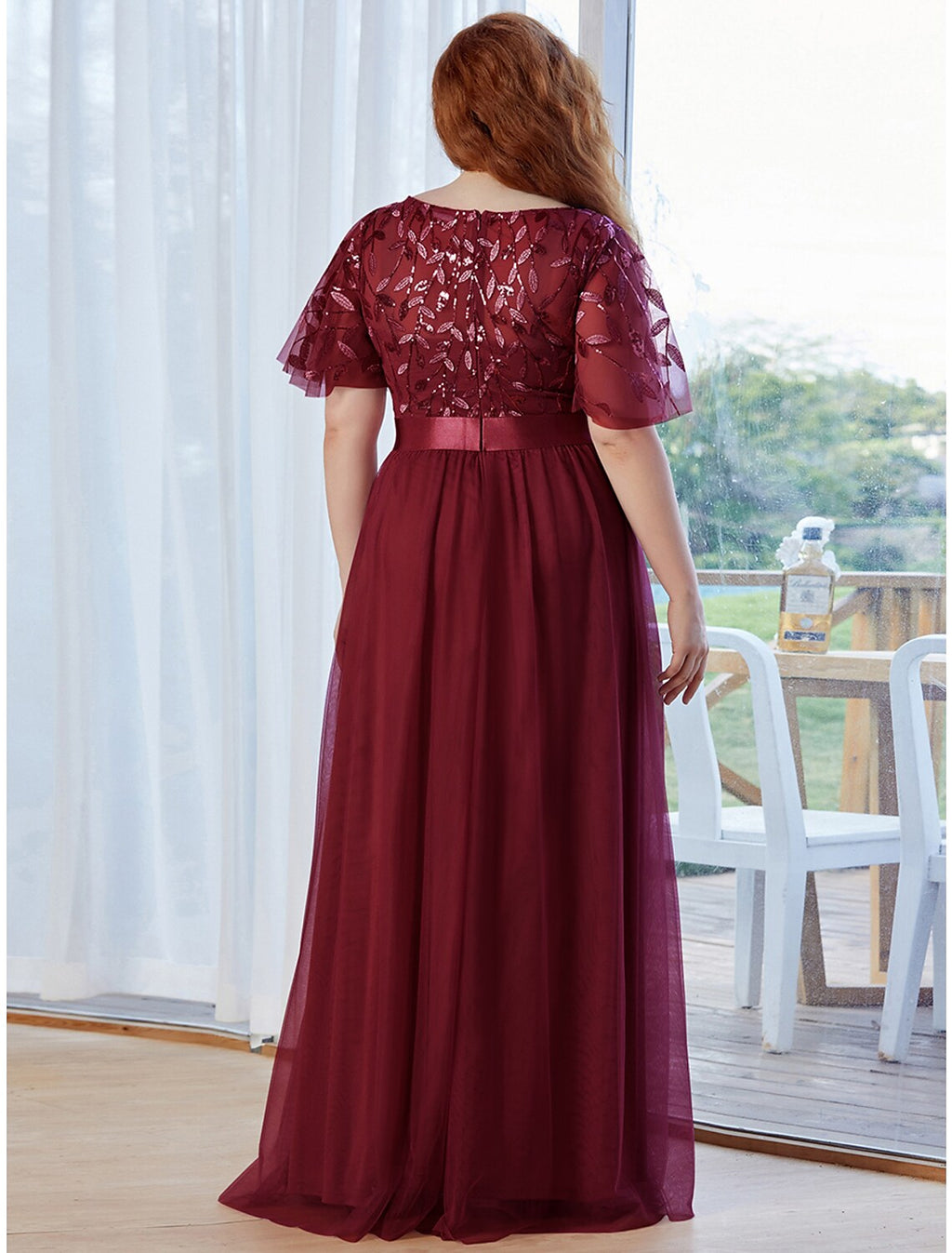 Vintage Dress Prom Floor Length Short Sleeve with Ruffles Appliques