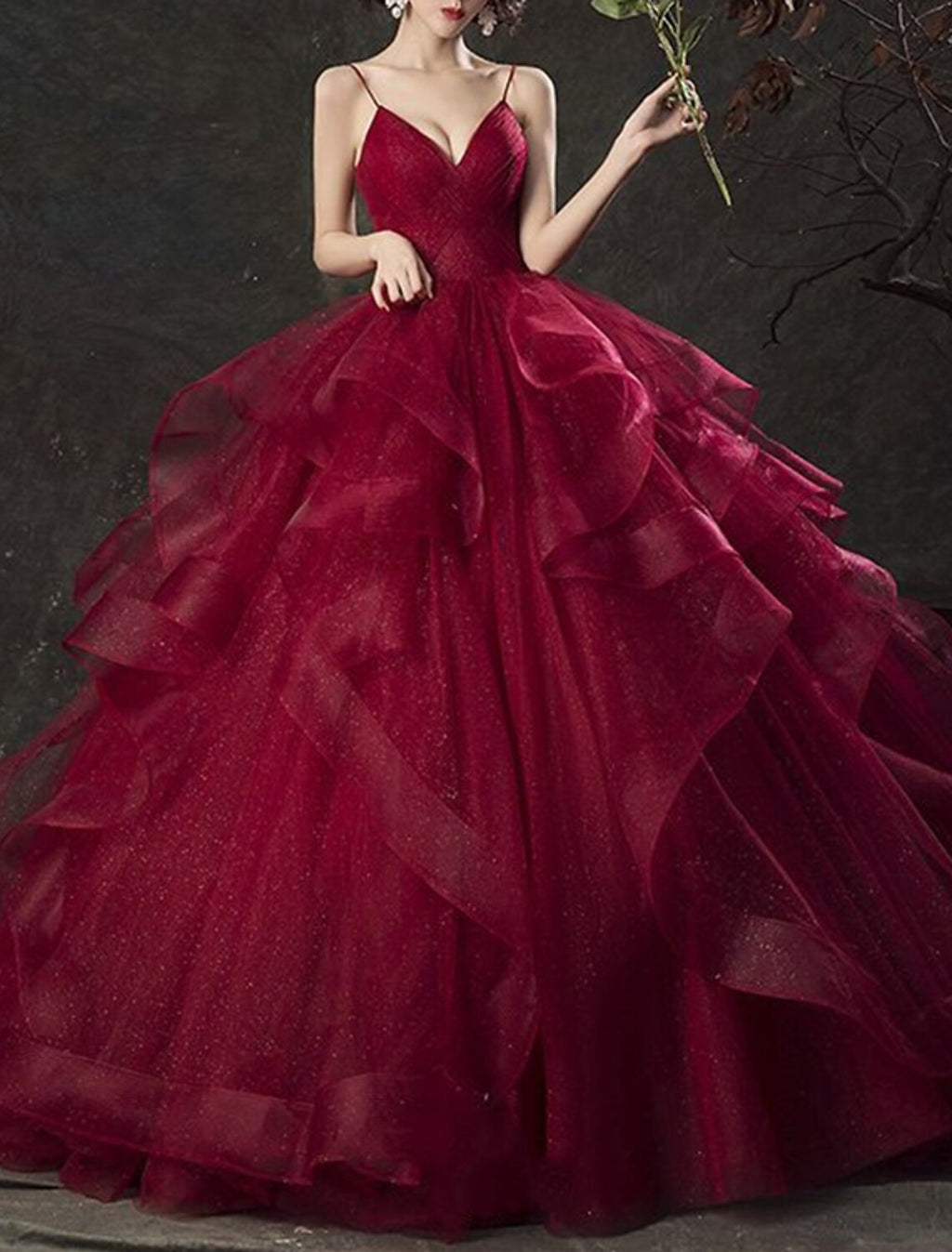 Ball Gown Glittering Luxurious Quinceanera Engagement Valentine's Day Dress V Neck Sleeveless Floor Length with Tier