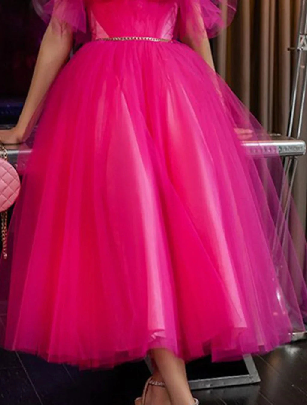 Evening Gown Elegant Dress Wedding Guest Party Wear Tea Length Sleeveless Strapless with Pleats