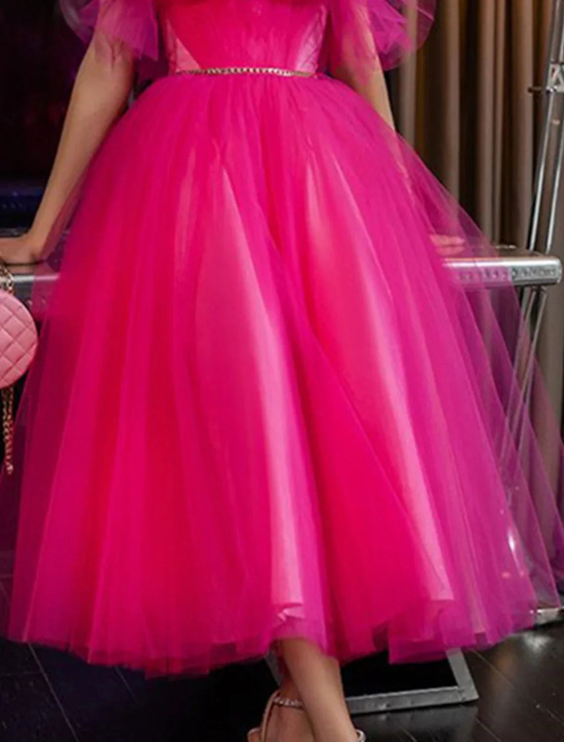 Evening Gown Elegant Dress Wedding Guest Party Wear Tea Length Sleeveless Strapless with Pleats