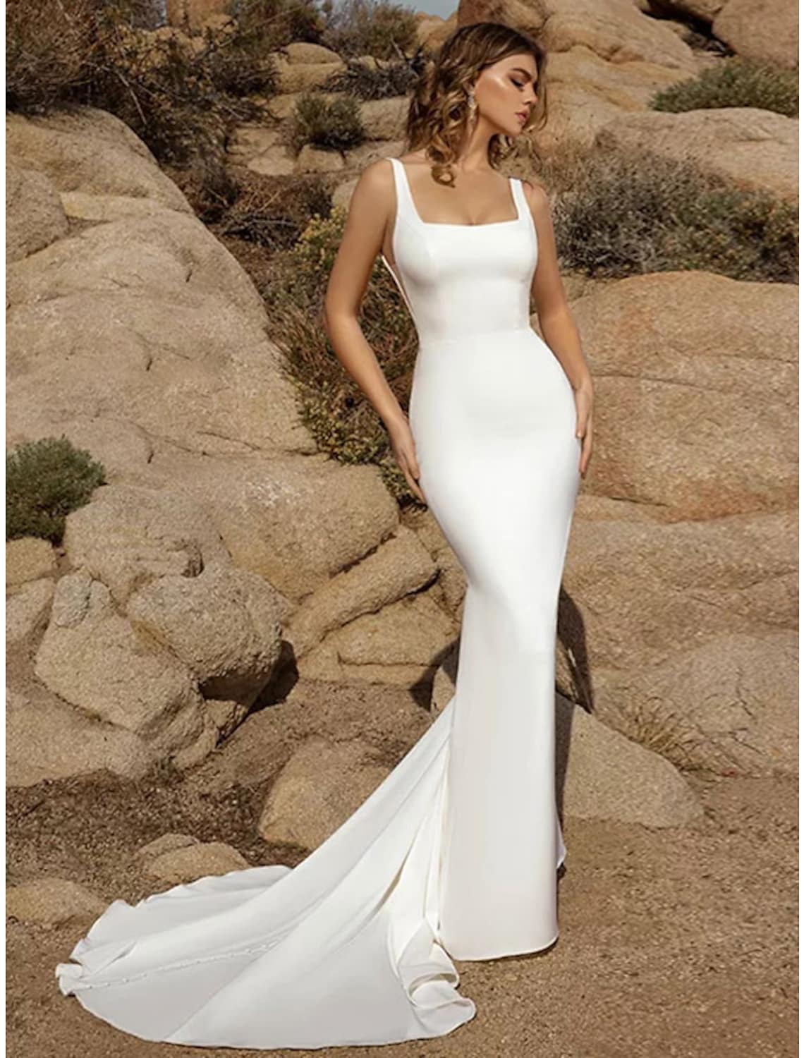 Beach Open Back Casual Wedding Dresses Sleeveless Fabric Buttons