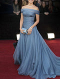 Celebrity Style Dress Prom Formal Evening Court Train Short Sleeve Off Shoulder with Pleats