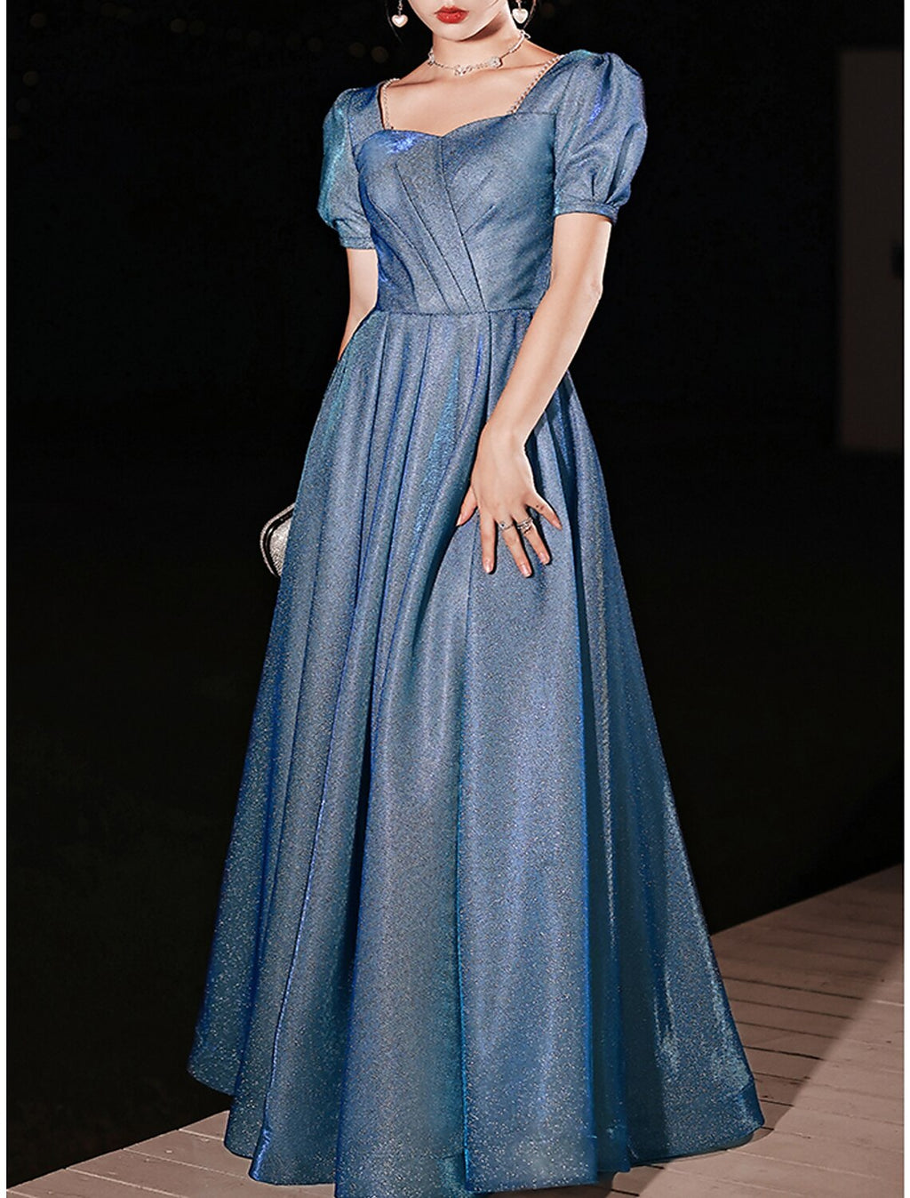 Sparkle & Shine Dress Engagement Prom Floor Length Half Sleeve Sweetheart with Ruched Pearls
