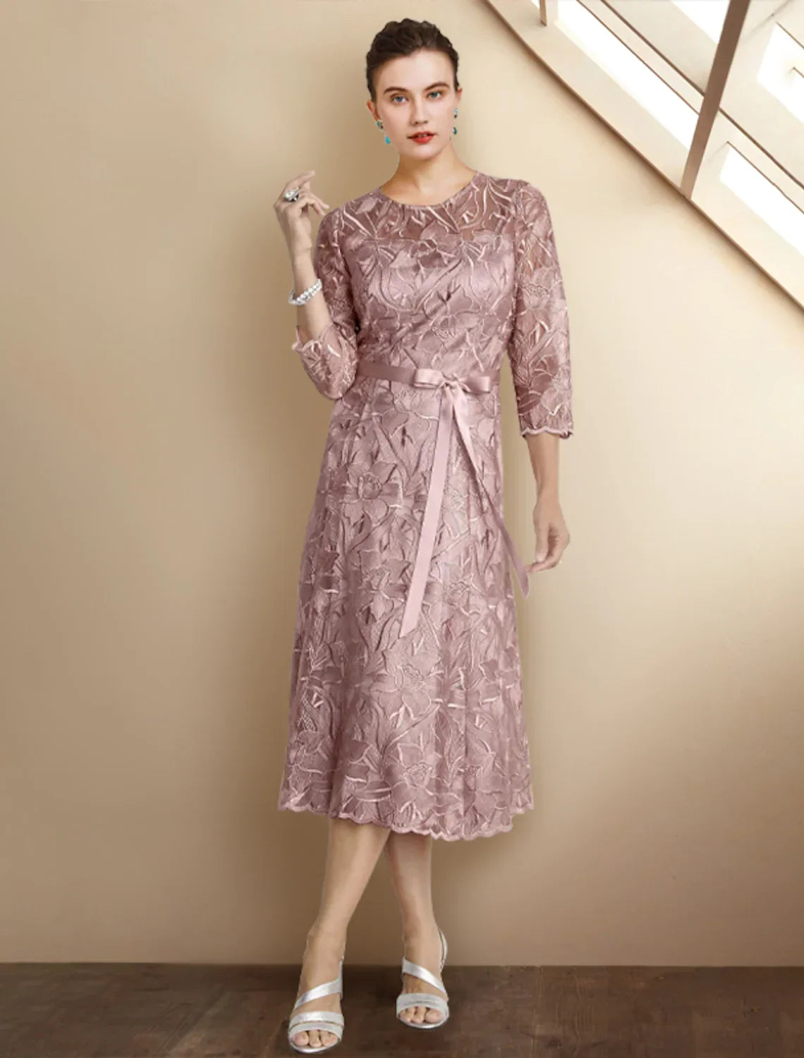 Mother of the Bride Dress Elegant Charmeuse Sleeve with Bow(s) Appliques