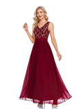 Evening Gown Sexy Dress Wedding Sleeveless V Neck V Back with Splicing