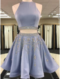 Two Piece Homecoming Dresses Elegant Dress Holiday Graduation Short / Mini Sleeveless Jewel Neck with Beading