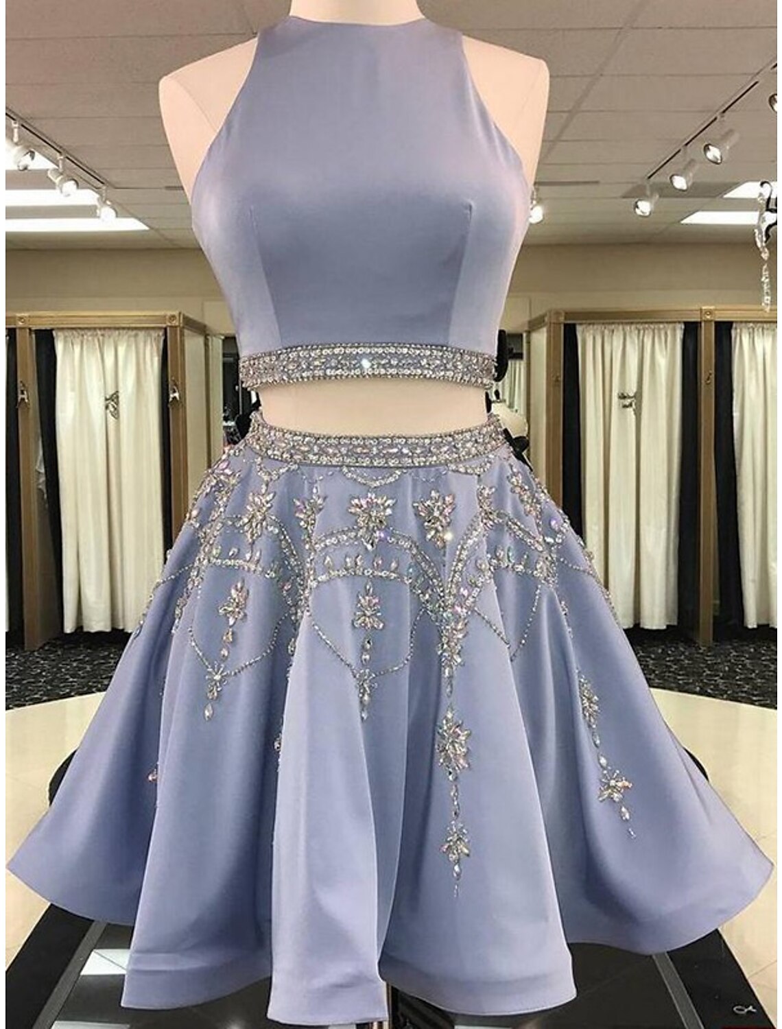 Two Piece Homecoming Dresses Elegant Dress Holiday Graduation Short / Mini Sleeveless Jewel Neck with Beading