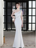 Evening Gown Sexy Dress Wedding Guest Floor Length Sleeveless One Shoulder with Crystals
