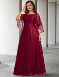 Mother of the Bride Dress Plus Size Elegant Floor Length Half Sleeve No with Appliques