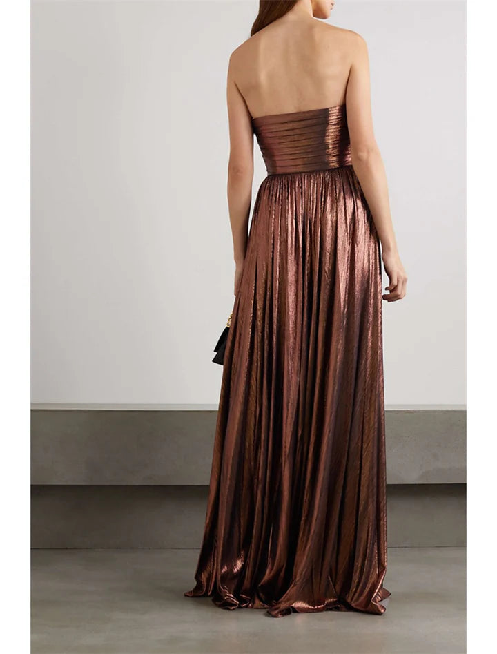 Bronze Strapless Sweetheart Neck High-Slit Floor-Length Prom Dress