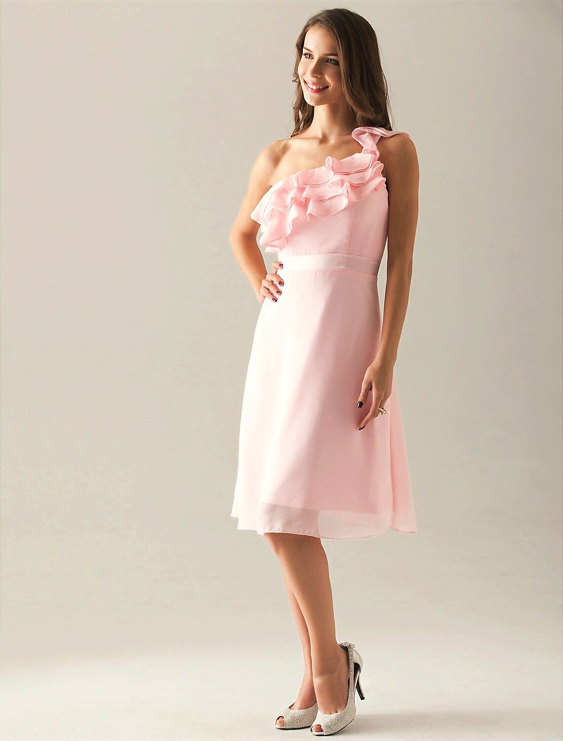 Bridesmaid Dress One Shoulder Sleeveless Elegant Knee Length with Side Draping