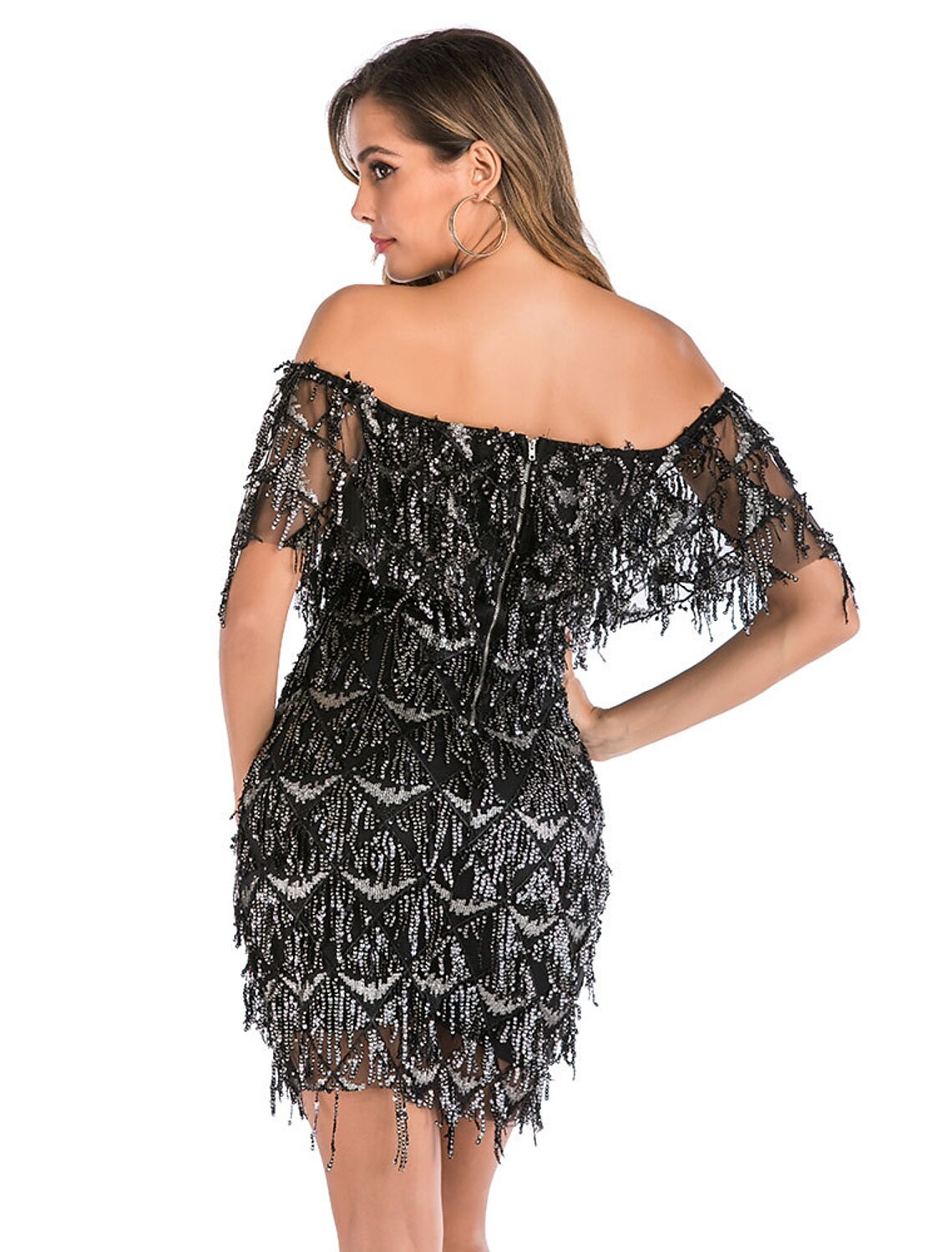 Party Dresses Flapper Dress Party Wear Knee Length Short Sleeve V Neck Backless with Tiered