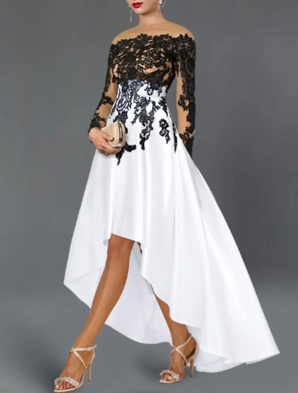 Cocktail Dresses Elegant Dress Wedding Party Semi Formal Asymmetrical Long Sleeve Off Shoulder Fall Wedding Guest with Beading Embroidery Appliques