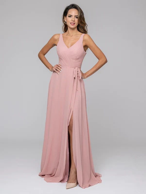 Floor Length Straps Open Back Bridal Party Dresses