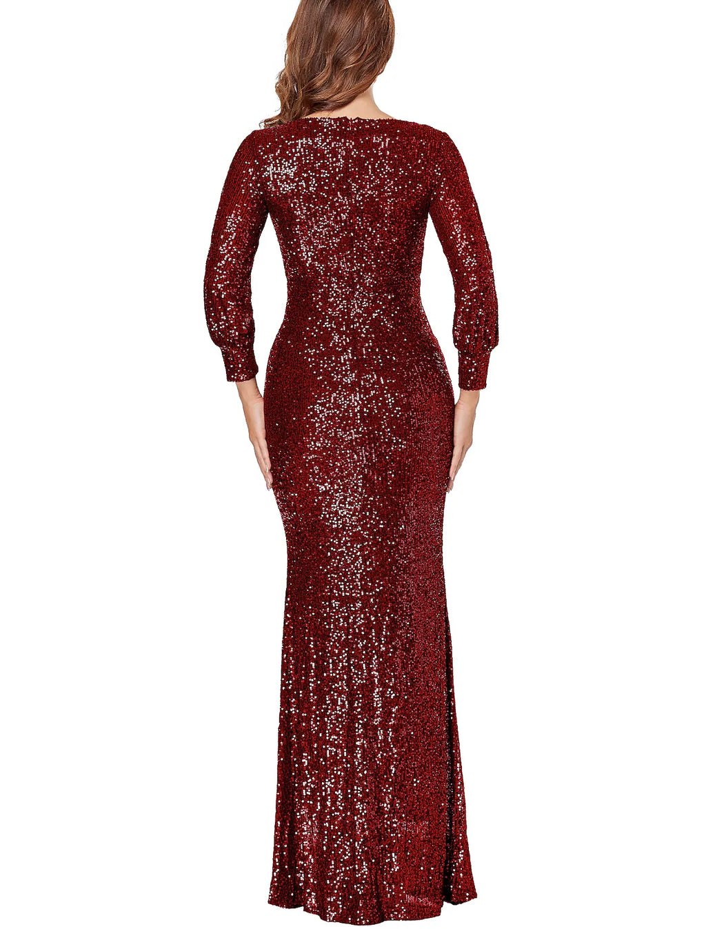 Sparkle Prom Formal Evening Dress V Neck Long Sleeve Floor Length with Cross