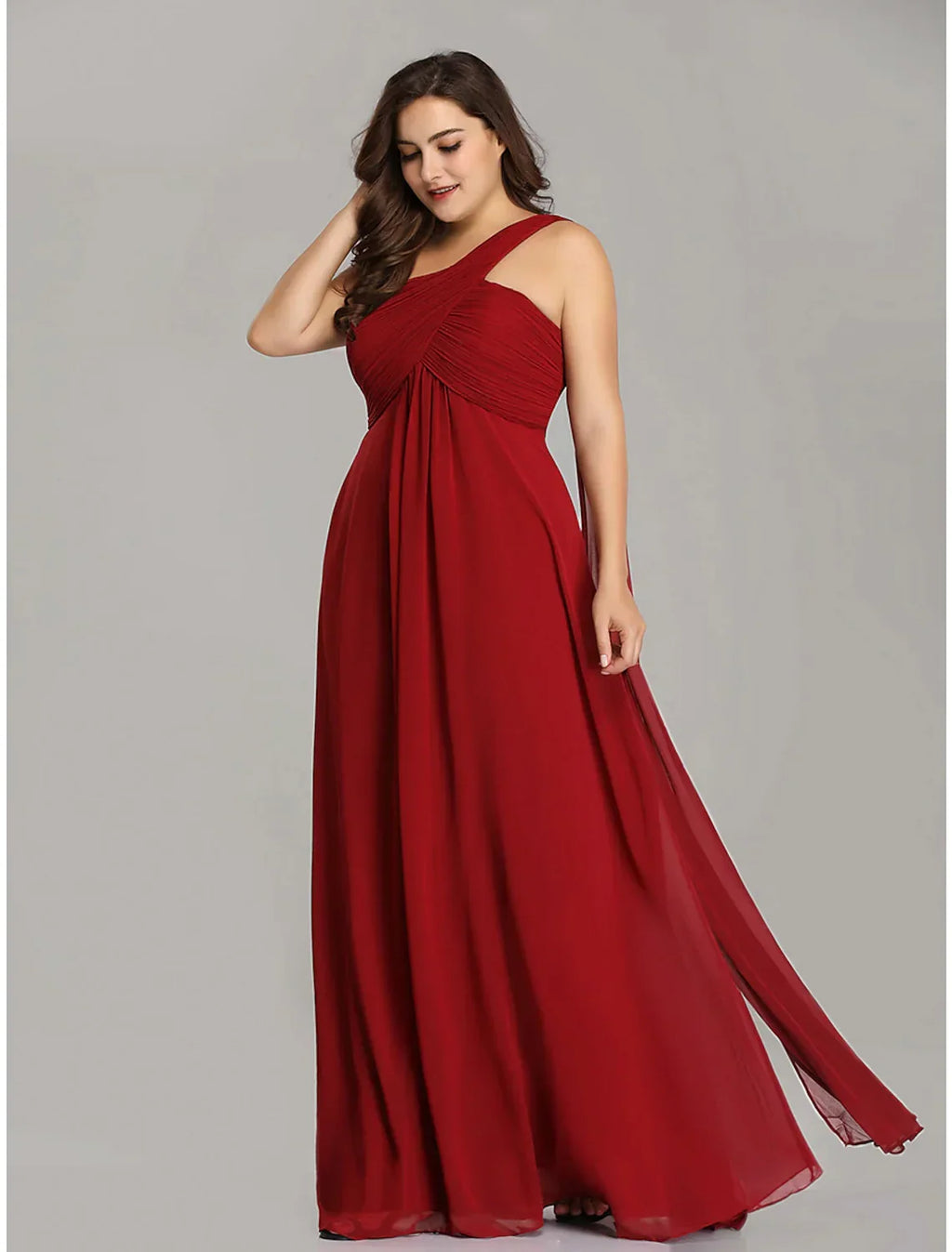 Plus Size Wedding Guest Formal Evening Dress One Shoulder Backless Sleeveless Floor Length Pleats Draping