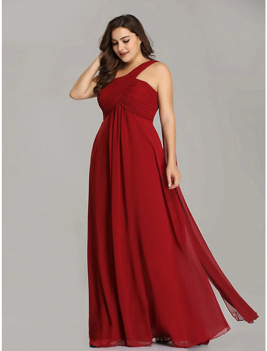 Elegant Red A-Line One-Shoulder Sleeveless Backless Floor-Length Prom Dress