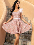 Cocktail Dresses Homecoming Short Mini Sleeveless One Shoulder with Feather