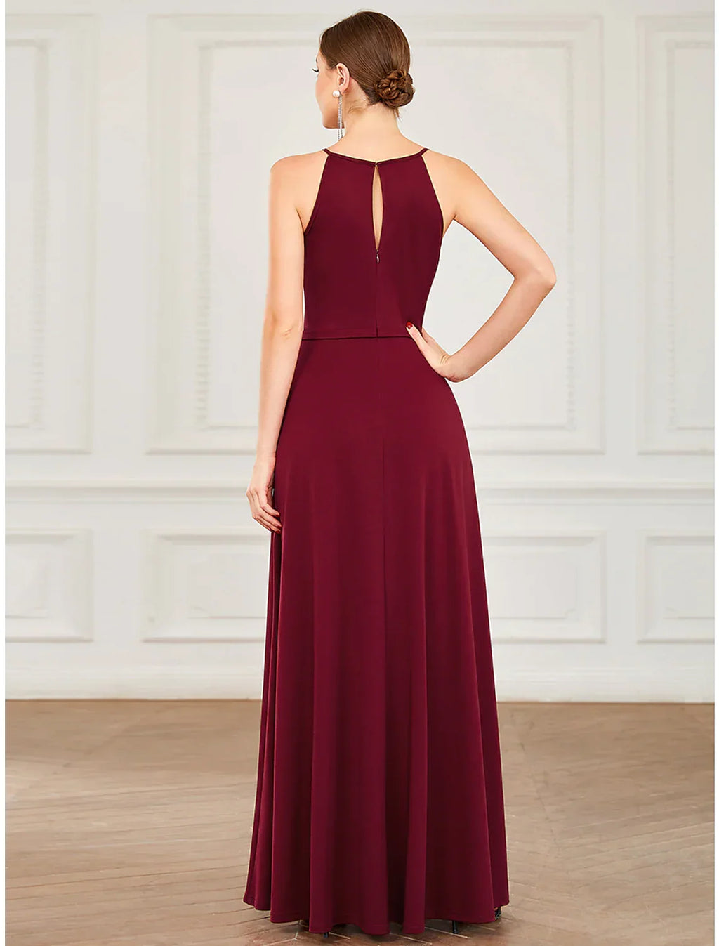 Wedding Guest Floor Length Sleeveless Halter with Draping