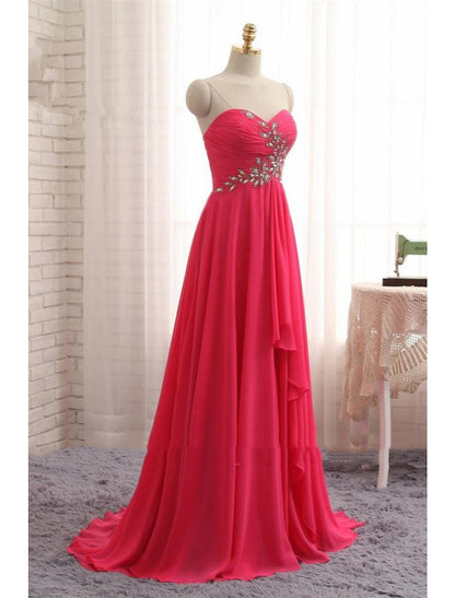 Elegant Red A-Line Strapless Sleeveless Backless Floor-Length Prom Dress