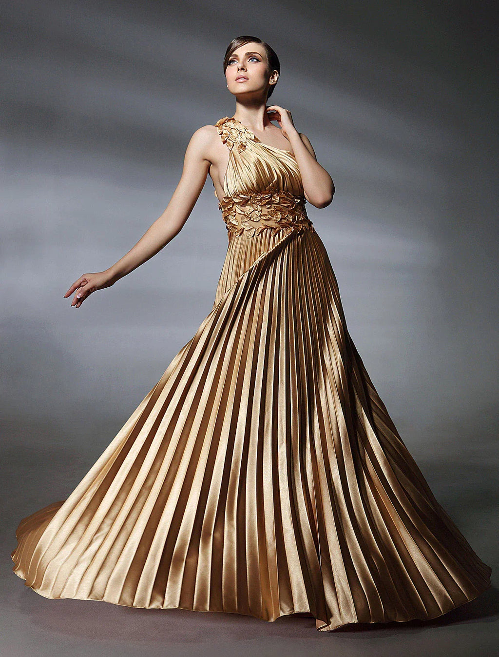 Formal Evening Sleeveless One Shoulder with Pleats Beading