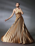 Formal Evening Sleeveless One Shoulder with Pleats Beading