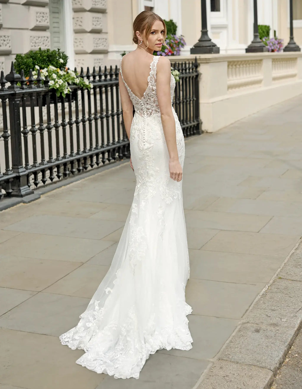 a modern sheath gown