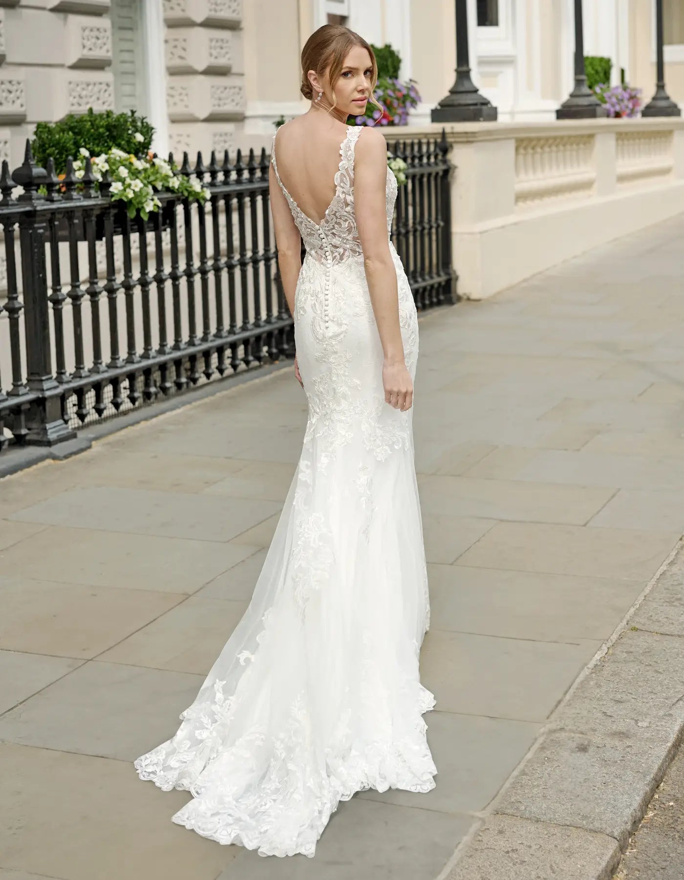a modern sheath gown