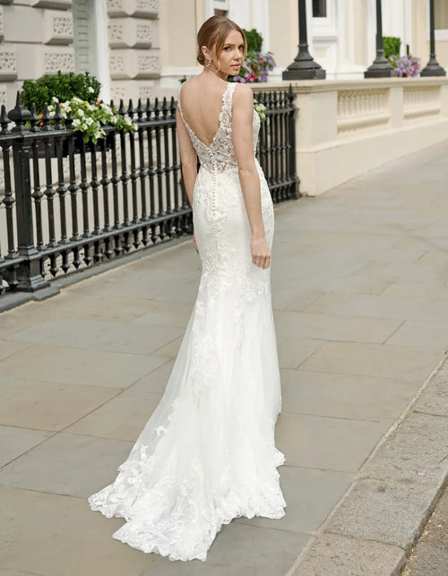 a modern sheath gown