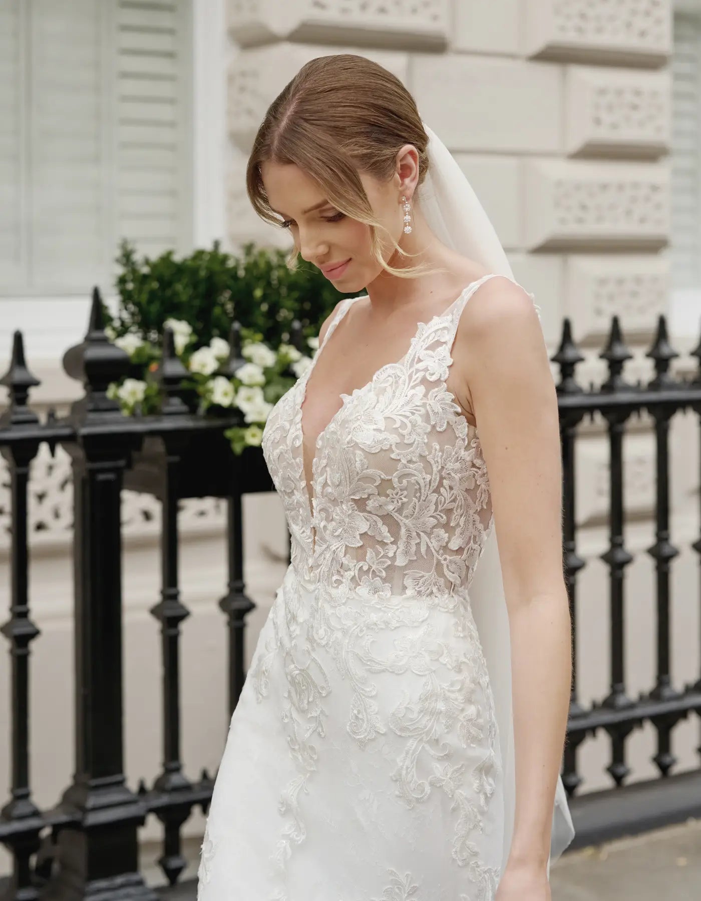 a modern sheath gown