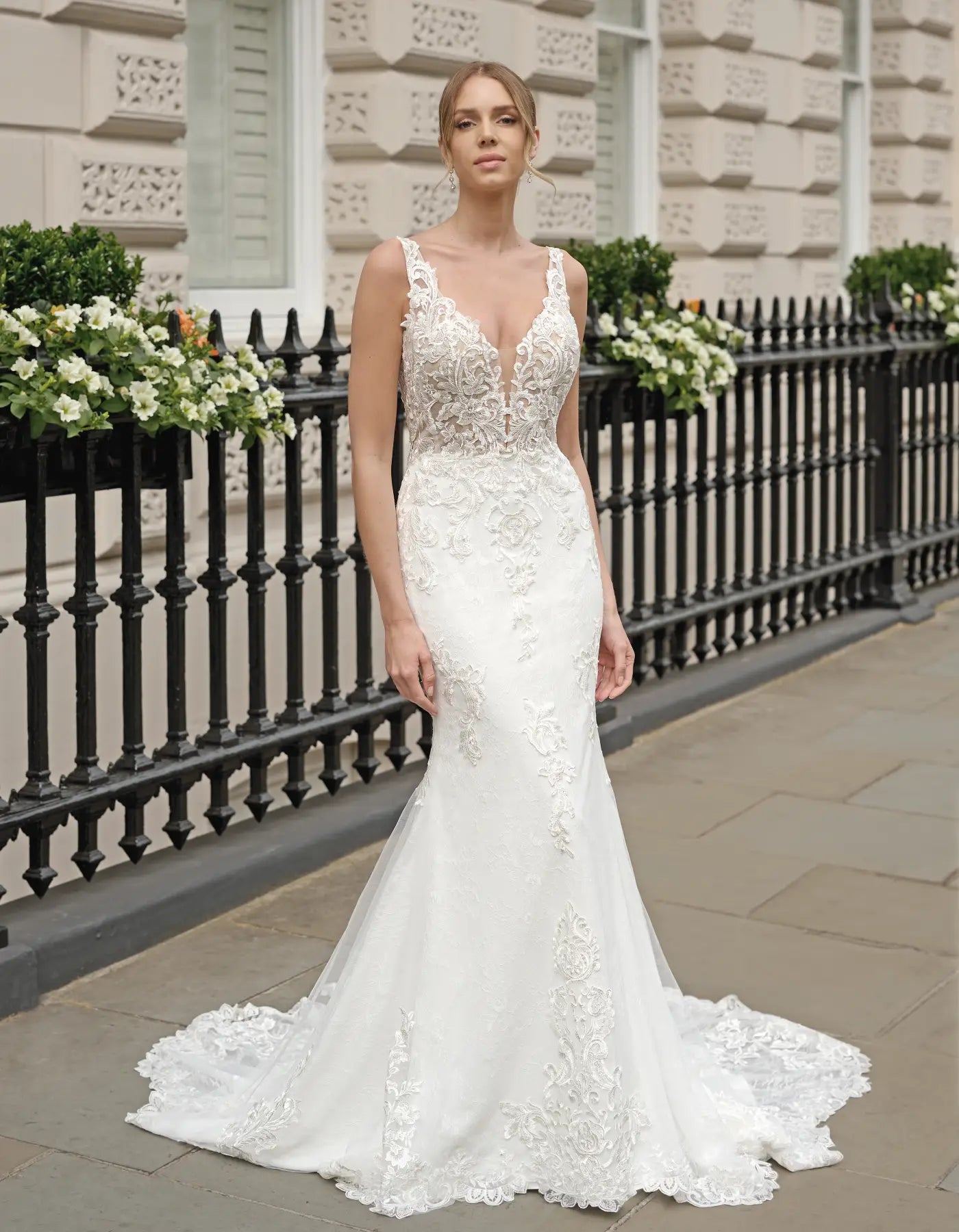 a modern sheath gown