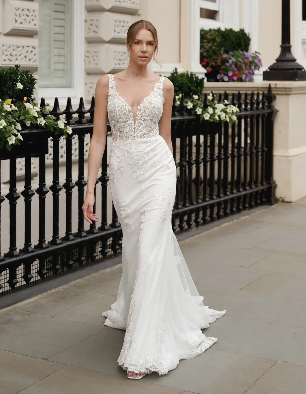 a modern sheath gown