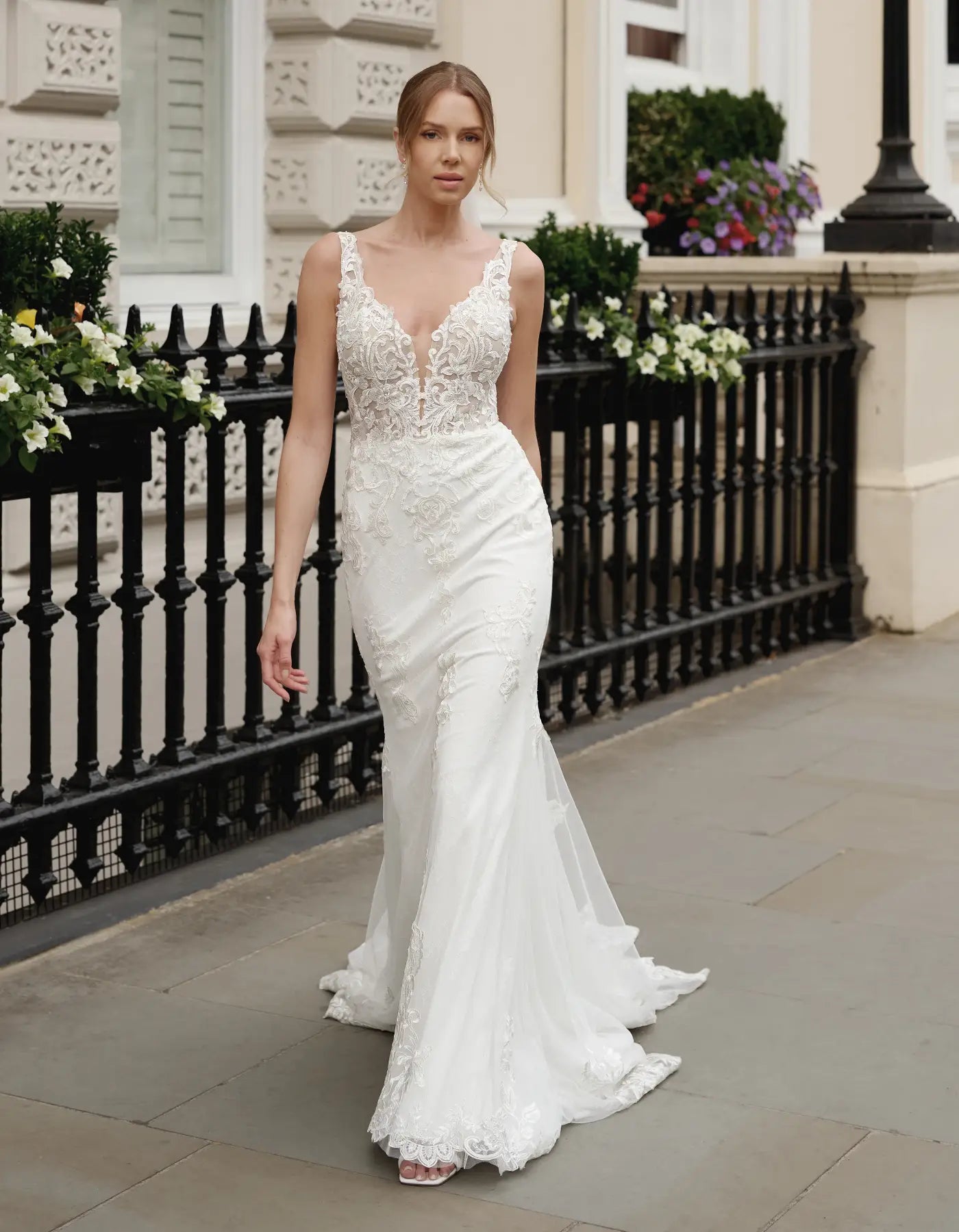 a modern sheath gown