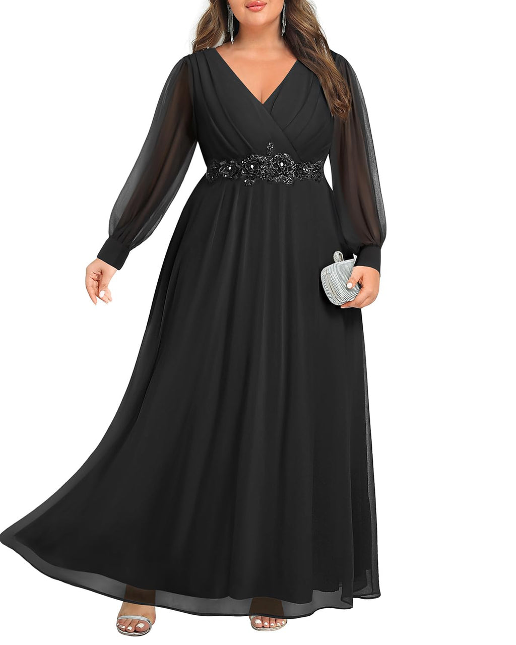 Mother of the Bride or Groom Dresses Fashion Women Plus Size Long Sleeve Applique Maxi Dress Formal Dress Wedding Guests Dresses