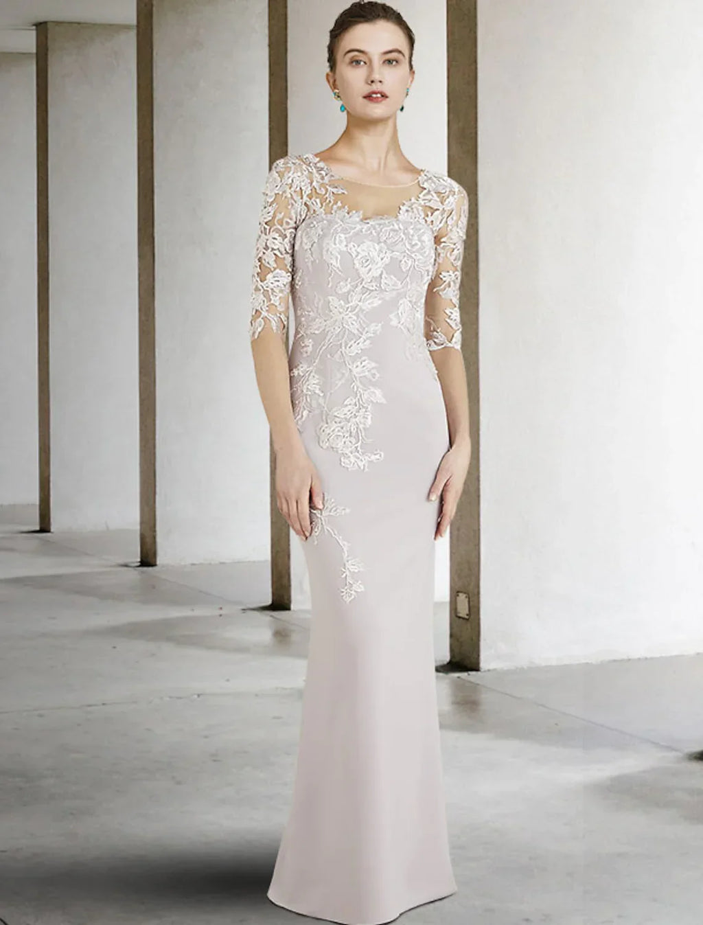 Mother of the Bride Dress Elegant Floor Length Half Sleeve with Appliques