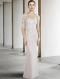 Mother of the Bride Dress Elegant Floor Length Half Sleeve with Appliques