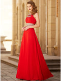 Evening Gown Sparkle & Shine Dress Party Wear Floor Length Sleeveless Halter with Rhinestone Slit
