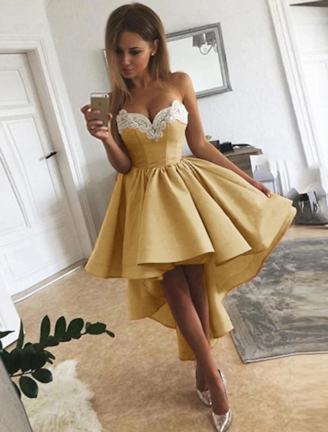 Cocktail Dresses Minimalist Dress Homecoming Asymmetrical Sleeveless Strapless with Appliques