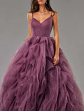 Ball Gown Party Dress Beautiful Back Elegant Prom Formal Evening Dress V Neck Sleeveless Sweep / Brush Train with Ruffles
