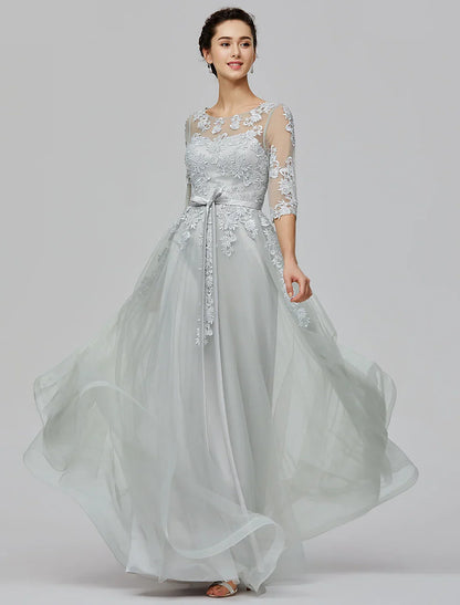 Elegant Red A-Line Classic-Neck Classic-Sleeve Classic-Back Floor-Length Wedding Dress