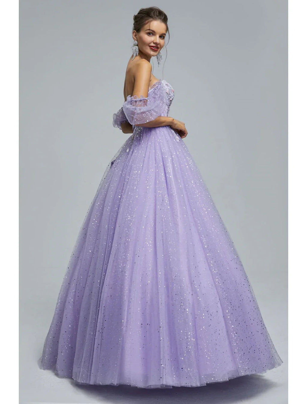 Ball Gown Prom Dresses Princess Dress Graduation Quinceanera Floor Length Short Sleeve Sweetheart with Appliques