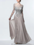 Mother of the Bride Dress Formal Wedding Guest Elegant Jewel Neck Floor Length Long Sleeve
