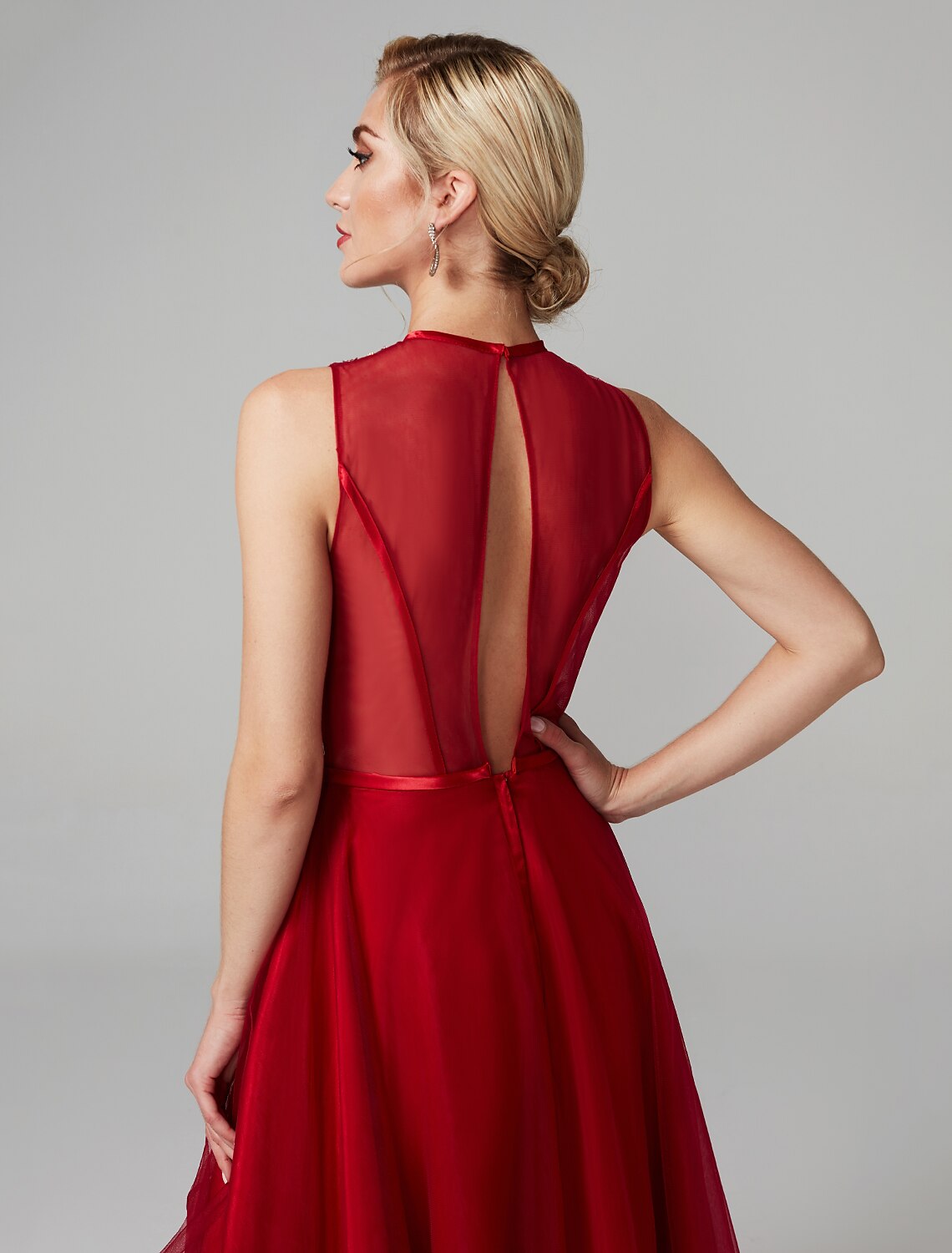 Sparkle & Shine Dress Wedding Guest Asymmetrical Sleeveless Jewel Neck with Bow(s)